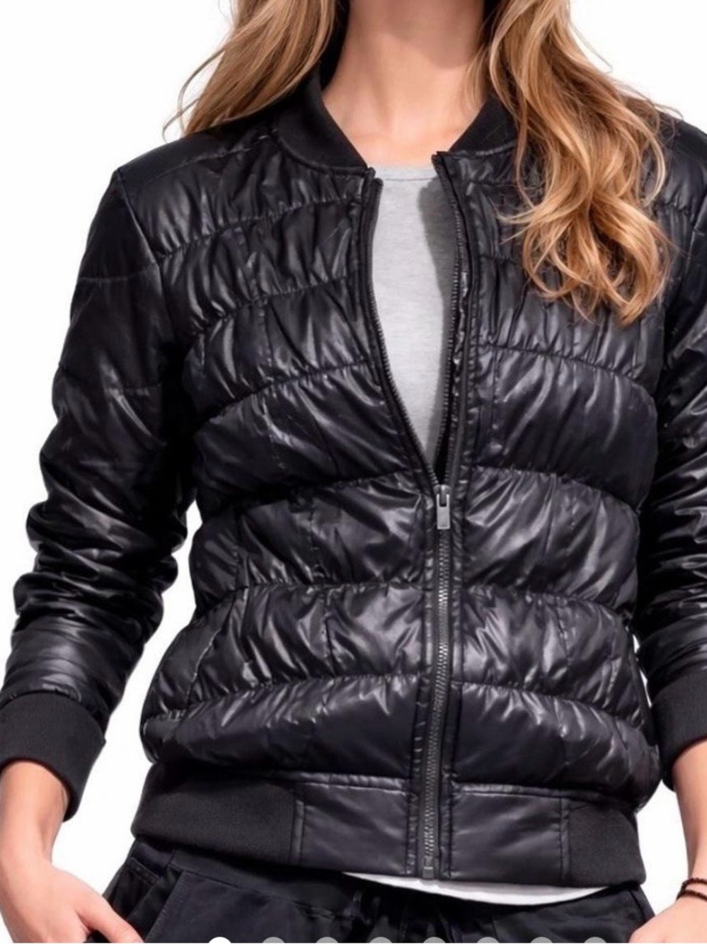 Athleta Black Quilted Puffer Bomber Jacket.  Size S